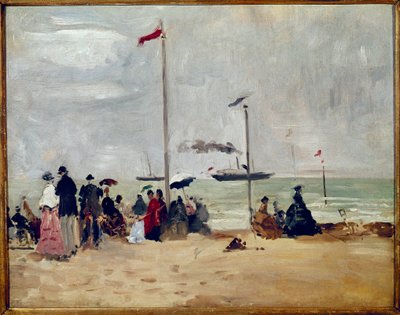 På stranden i Trouville, Normandiet (olie på lærred af Eugene Louis Boudin