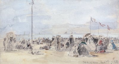 People on the Beach, Trouville, 1866 (wc & grafit på papir) af Eugene Louis Boudin