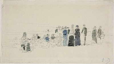Underkjoler på stranden (recto); Bretonske kvinder på stranden (verso) af Eugene Louis Boudin