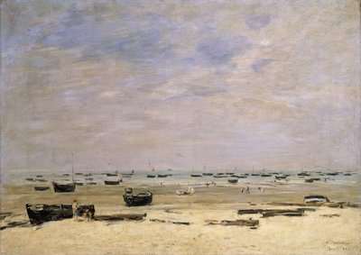 Flodpramme ved lavvande; Berck le Rivage a Maree Basse, 1882 af Eugene Louis Boudin