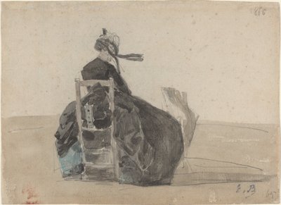Siddende dame i sort, Trouville, 1865. af Eugene Louis Boudin