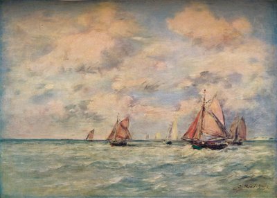 Udgang af bådene ved Trouville, 1800-tallet af Eugene Louis Boudin