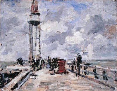 The Jetty and Lighthouse at Honfleur, ca. 1885-90 (olie på panel) af Eugene Louis Boudin