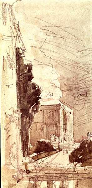 Terrassen på et slot (akvarel på papir) af Eugene Louis Boudin