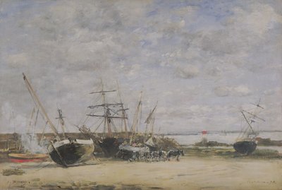 Fartøjer og Heste på Kystlinjen af Eugene Louis Boudin