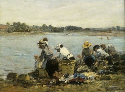 Vaskekvinder ved drejningsmomentet; Vaskekvinderne på La Touque, af Eugene Louis Boudin