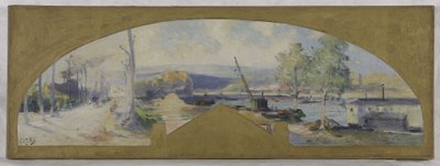 Skitse til rådhuset i Issy-les-Moulineaux: La Seine à Issy-les-Moulineaux, ca. 1901 (olie på lærred) af Eugene Louis Gillot