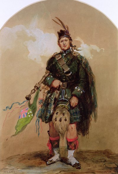 A Piper of the 79th Highlanders i Chobham Camp i 1853 af Eugene Louis Lami