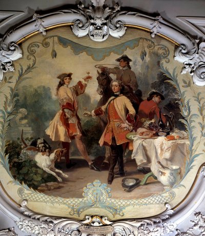 En jagtfrokost i det 18. århundrede Maleri af Eugene Louis Lami (1800-1890) Chantilly fra det 19. århundrede, Musee Conde af Eugene Louis Lami