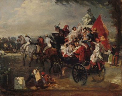 Karnevalsscene, Place de la Concorde, 1834. af Eugene Louis Lami