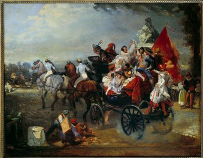 Karnevalsscene i Paris, Place de la Concorde i 1834. Maleri af Eugene Louis Lami (1800 - 1890) af Eugene Louis Lami