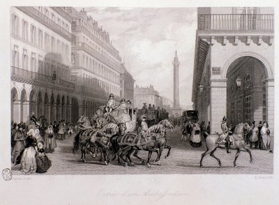 Cortege af en ambassadør på Place de la Bourse ved hans ankomst til Paris. Gravering af Eugene Louis Lami (1800-1890) 1843 Privat samling af Eugene Louis Lami