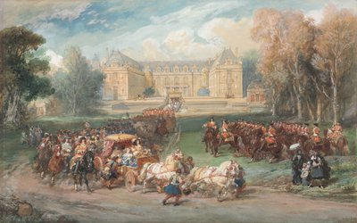 Ludvig XIV kører sin bus i parken i Versailles af Eugene Louis Lami