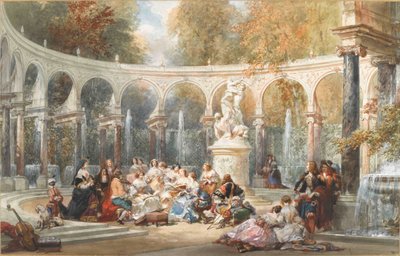 Selskab ved Bosquet de la Colonnade i Versailles have. af Eugene Louis Lami