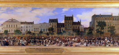 Angrebet af Giuseppe Fieschi (korsikansk konspirator) den 28/07/1835 mod Louis-Philippe I (1773-1850), franskmændenes konge, Boulevard du Temple i Paris (Louis Philippe gennemgår nationalgarden) Detalje af et maleri af Eugene Lami (1800-1890) 1845 søn. af Eugene Louis Lami
