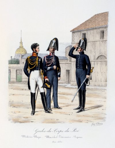Kongens livvagter, læge-major, marskal-dyrlæge og piqueur, 1820-30 af Eugene Titeux