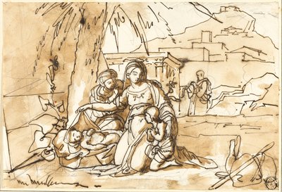 Madonna med barn, Sankt Anna og Sankt Johannes, med Sankt Josef i baggrunden af Eugenio Agneni