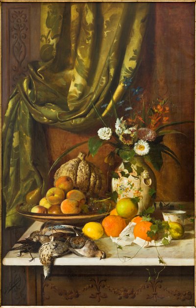 Blomster, frugt og vildt (olie på lærred) af Eugenio De Giacomi