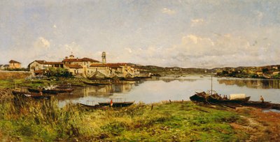 Udsigt over Sesto Circalende, ca. 1885 (olie på lærred) af Eugenio Gignous