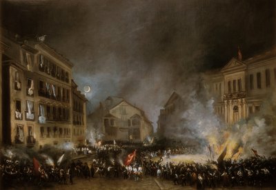 Episode af revolutionen i 1854 i Puerta del Sol i Madrid. Maleri af Eugenio LUCAS VELAZQUEZ af Eugenio Lucas Velázquez