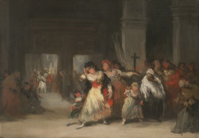 Inde i kirken, ca. 1860-66 (olie på blikplade) af Eugenio Lucas Velázquez