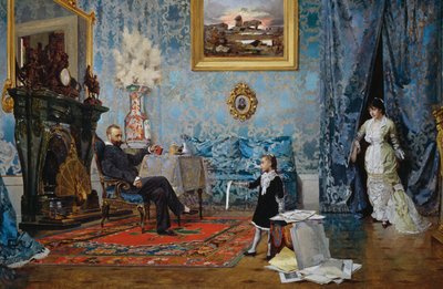 Familien Fabricci, ca 1880, af Eugenio Scomparini (1845-1913), olie på lærred, 68x187 cm, Italien af Eugenio Scomparini