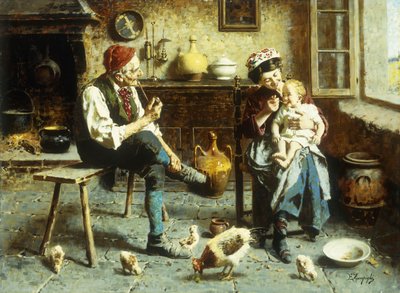 Den glade familie (olie på lærred) af Eugenio Zampighi