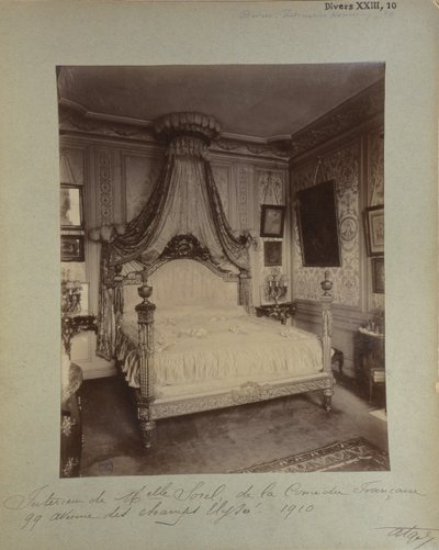 Soveværelse af Cecile Sorel på 99 Avenue des Champs Elysees, 1910 af Eugène Atget