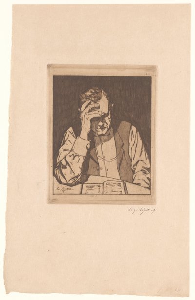 læsende mand af Eugène Bejot (signed by artist)