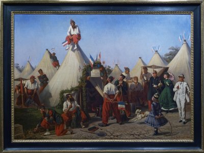 Infanteri sappere forbereder deres kantonement til kejserens fest af Eugène Bellange