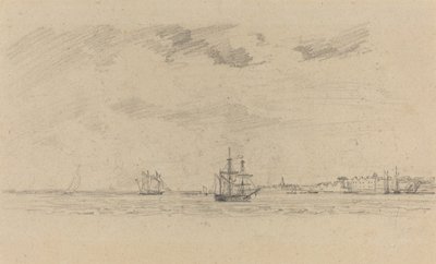 Kystlandskab med Skibsfart af Eugène Boudin