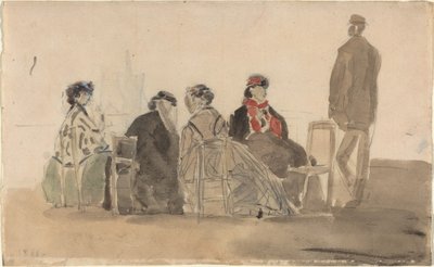 Fire damer siddende i Trouville af Eugène Boudin