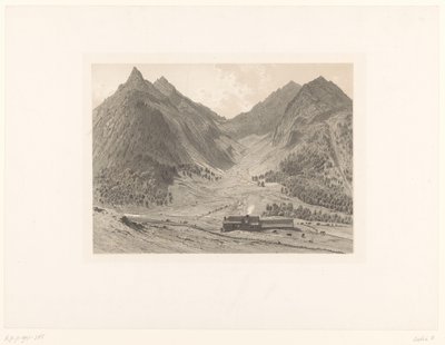 Bjerglandskab med hus i alpine eng af Eugène Cicéri (attributed to)