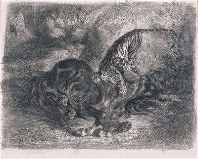 Vild hest slået ned af en tiger af Ferdinand Victor Eugene Delacroix