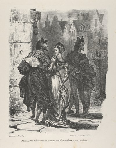 Faust forsøger at forføre Marguerite Goethe, Faust, 1825-27., 1825-27. af Eugène Delacroix