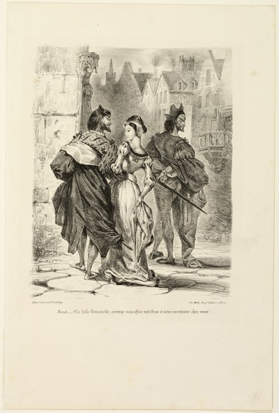 Faust forsøger at forføre Marguerite, fra Faust af Eugène Delacroix