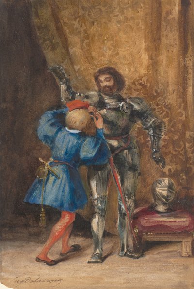Goetz von Berlichingen bliver klædt i rustning af His Page George, 1826-27. af Eugène Delacroix