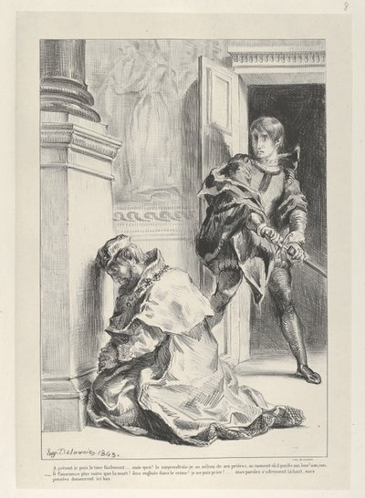 Hamlet forsøger at dræbe kongen, 1834-43., 1834-43. af Eugène Delacroix