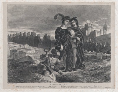 Hamlet overvejer Yoricks kranium, 1828., 1828. af Eugène Delacroix
