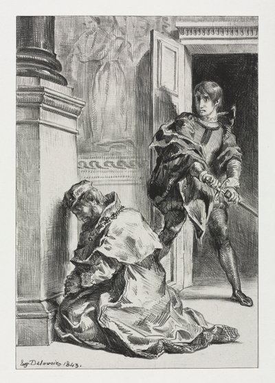 Hamlet: Hamlet forsøger at dræbe kongen af Eugène Delacroix