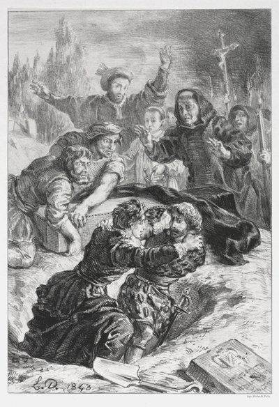 Hamlet: Hamlet og Laertes i Ophelias grav af Eugène Delacroix