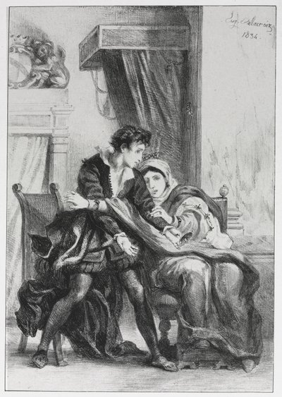 Hamlet: Hamlet og dronningen af Eugène Delacroix