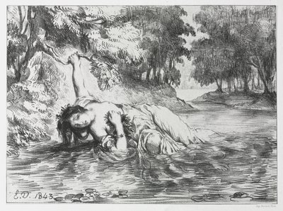 Hamlet: Ophelias død, 1843. af Eugène Delacroix