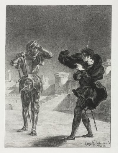 Hamlet: Fantomet på terrassen af Eugène Delacroix