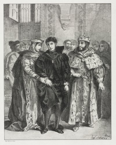 Hamlet: Dronningen bestræber sig på at trøste Hamlet af Eugène Delacroix