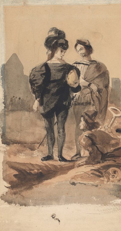 Hamlet og Horatio i kirkegården, 1827-28. af Eugène Delacroix
