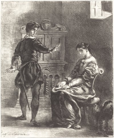 Hamlet og Ophelia (Act III, Scene I) af Eugène Delacroix