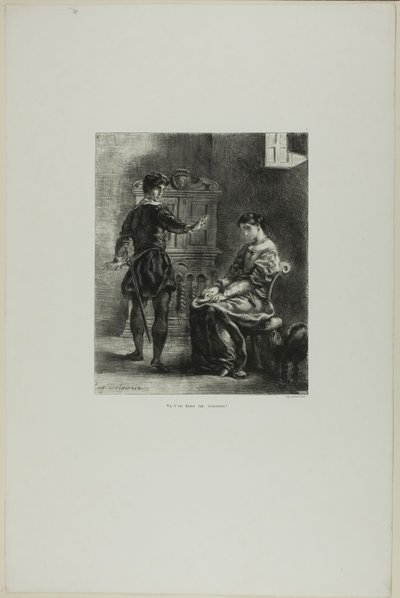 Hamlet og Ophelia, planche 5 fra Hamlet af Eugène Delacroix