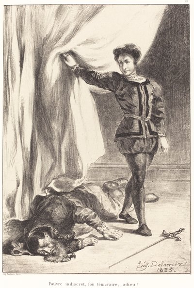 Hamlet and the Body of Polonius (Act III, Scene IV) af Eugène Delacroix