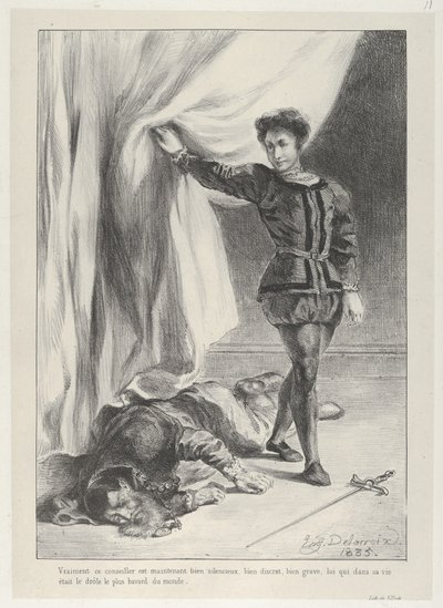 Hamlet and the Corpse of Polonius, 1835., 1835. af Eugène Delacroix